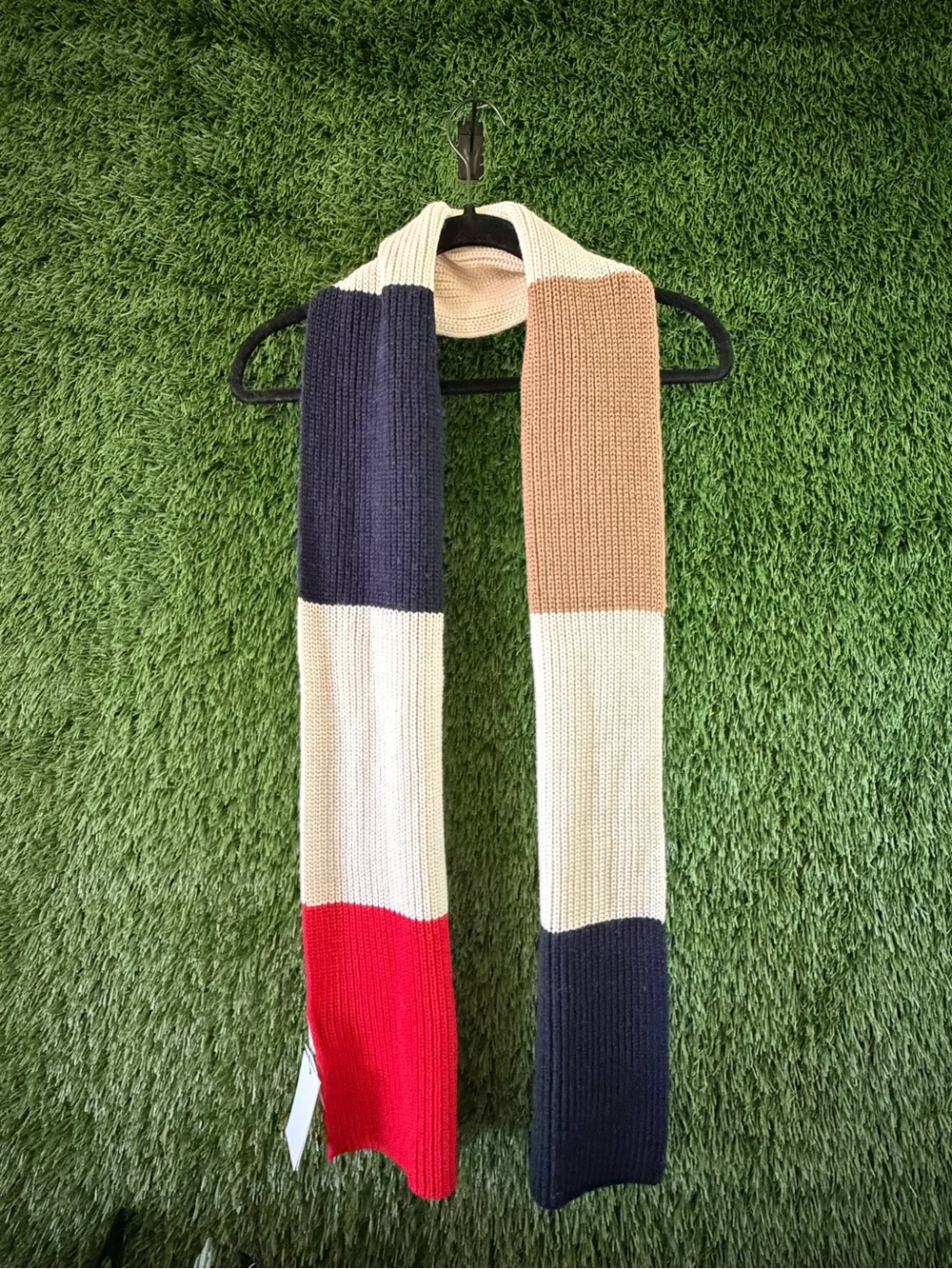 Unisex Colorblock Knit Scarf - Red, Navy, Cream, Tan